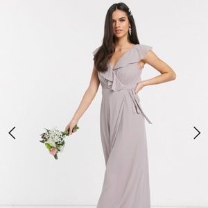 TFNC bridesmaid ruffle detail maxi dress with thig